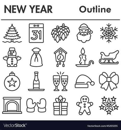 New year icons set Royalty Free Vector Image - VectorStock