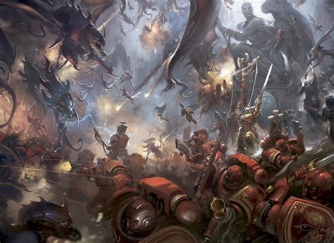 Warhammer 40k artwork — Blood Angels battle Tyranids by Pedro Nunez