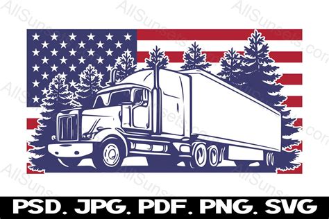 Semi Truck Forest American Flag Svg Png Graphic by SunandMoon · Creative Fabrica