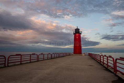 Milwaukee Pierhead Light at Sunset on Lake Michigan Stock Photo - Image of milwaukee, lake ...