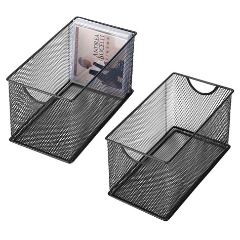 Black Mesh Metal CD Holder Box Organizer, Open Storage Bin, Set of 2 ...