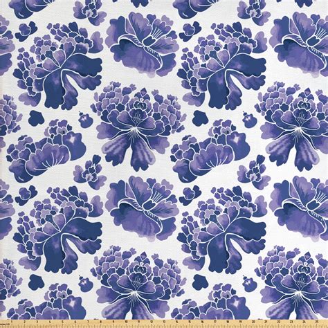 Traditional Fabric by The Yard, Watercolor Chinese Lotus Purple Mallow Flowers Chakra Pattern ...