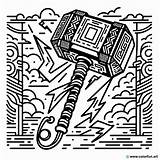 Thors hammer coloring Page Download Or Print For Free sketch template