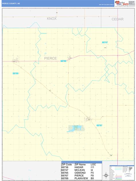 Pierce County, NE Zip Code Wall Map Basic Style by MarketMAPS