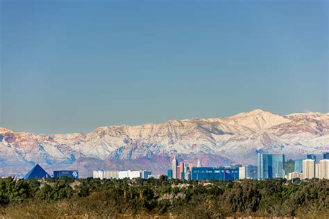 Las Vegas With Snow Capped Mountain Stock Photo - Download Image Now - iStock