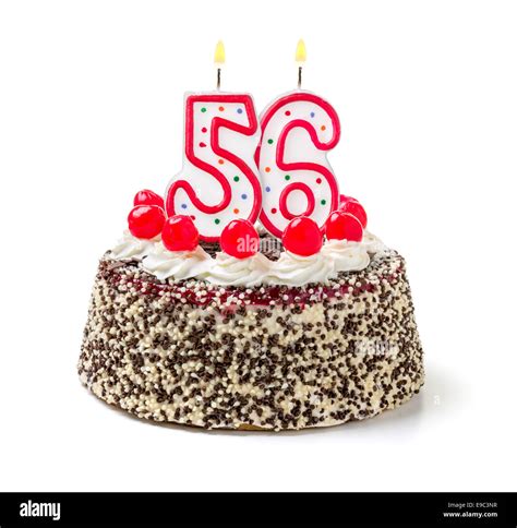 Birthday cake with burning candle number 56 Stock Photo - Alamy