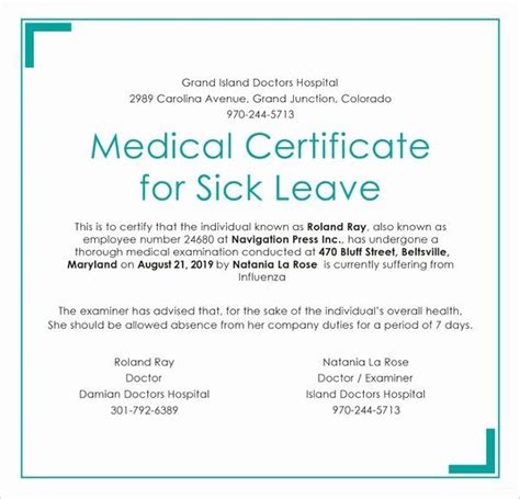 Doctor Certificate for Sick Leave Template Luxury 23 Medical Certificate Samples in 2020 ...