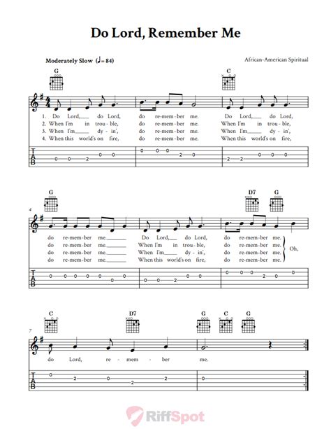 Do Lord, Remember Me - Easy Guitar Sheet Music and Tab with Chords and ...