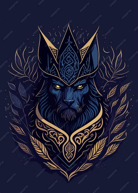 Premium Vector | A blue lion with a crown and a gold crown.