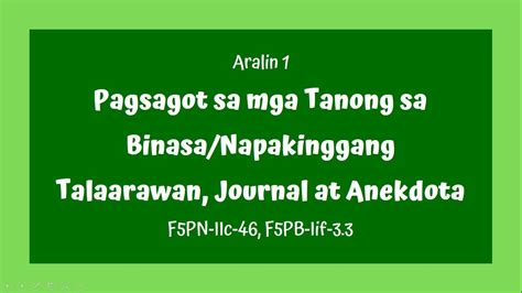 Grade 5 Filipino MELC BASED Quarter 2 Aralin 1 Talaarawan o Journal at ...