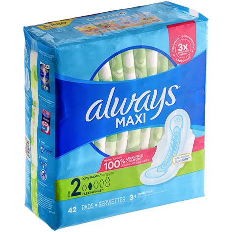 Always Maxi 42-Count Unscented Menstrual Pad without Wings Size 2 Long Super - 6/Case