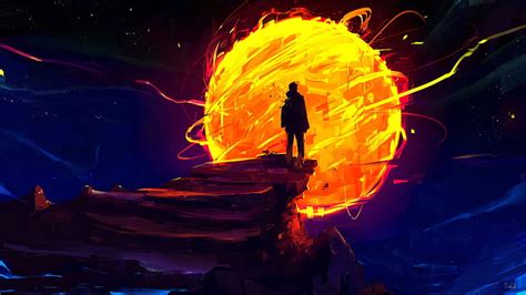 768x1024px | free download | HD wallpaper: fire, night, art, sun, man, digital art, artwork ...