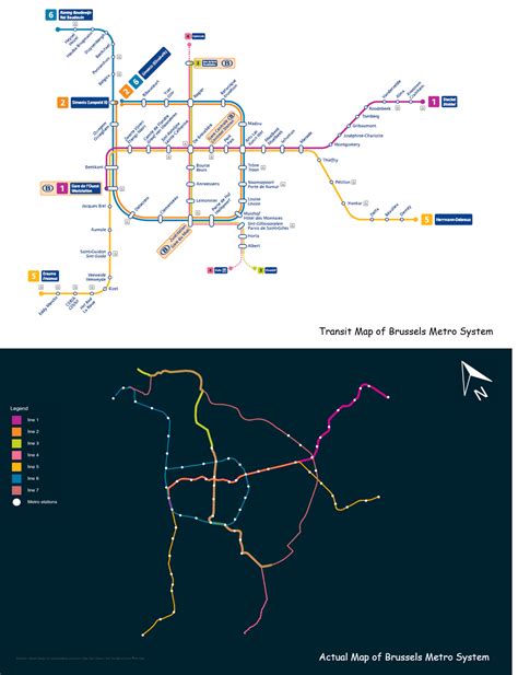 Schematic map versus actual map of Brussels metro system : r/MapPorn