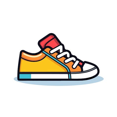 Premium Vector | A cartoon drawing of a shoe with a yellow sole and a blue and white stripe.