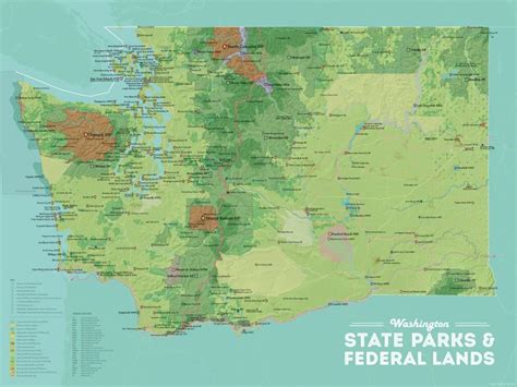 Washington State Parks & Federal Lands Map 18x24 Poster | State parks ...