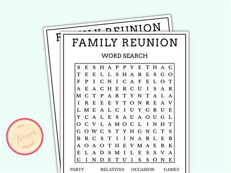 Family Reunion Word Search Game Printable Family Reunion Party Games Family Gathering Activities ...