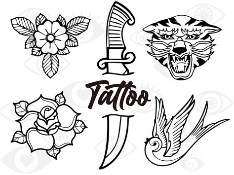 Tattoo Designs Old School SVG Stylised Black White Clipart Sailor Jerry Dagger Traditional ...