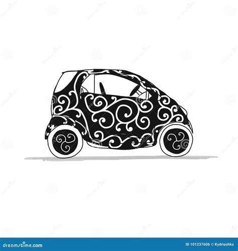 Small Smart Car, Sketch for Your Design Stock Vector - Illustration of flat, black: 101237606