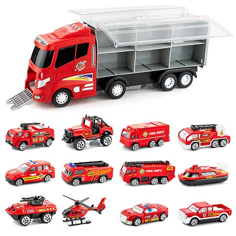 Buy FUN LITTLE TOYS 12-in-1 Die-cast Fire Truck Toys, 16 Transport Fire ...