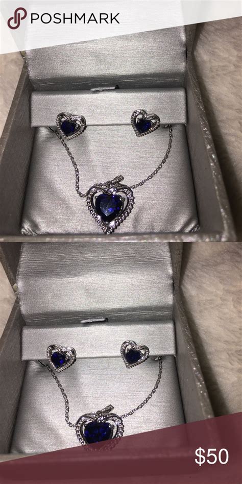 Zales sapphire silver necklace & earring set. Zales sapphire earrings ...