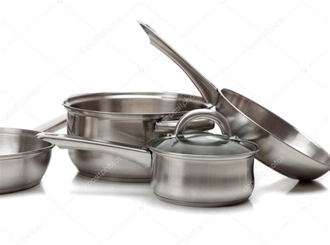 Stainless steel pots and pans — Stock Photo © miflippo #13625912