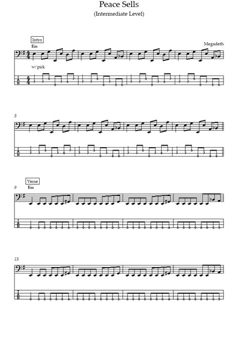 Peace Sells (Intermediate Level) (Megadeth) - Bass Tabs