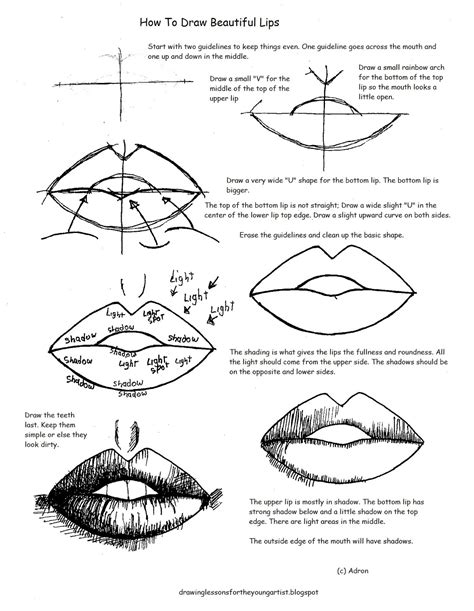 How to Draw Worksheets for The Young Artist: How To Draw Beautiful Lips ...