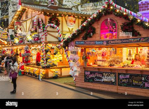 Christmas market stalls in Leicester Square, London, England Stock ...