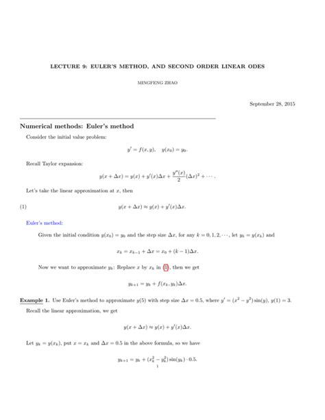 Numerical methods: Euler’s method