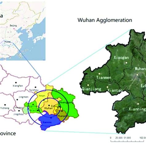 Map of study area: Wuhan urban agglomeration area, Hubei province ...