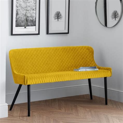 Lakia High Back Velvet Upholstered Dining Bench In Mustard | Perfect4YourHome.com