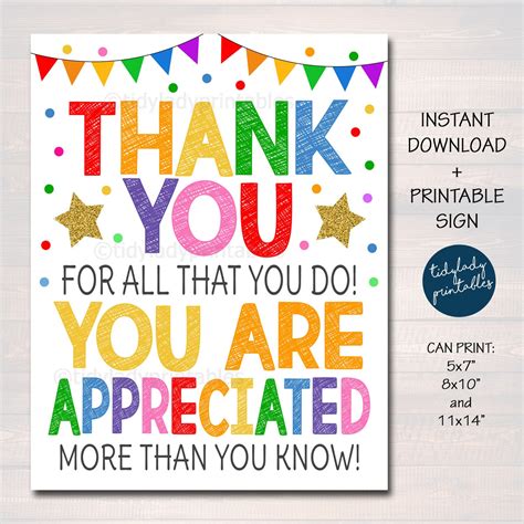 Thank You Appreciation Sign | Teacher Staff Appreciation — TidyLady Printables