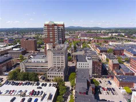 Manchester Downtown Aerial View, NH, USA Stock Photo - Image of ...