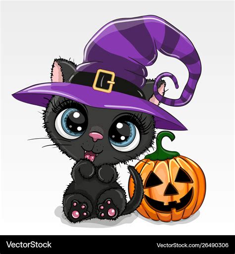 Halloween cartoon cat with pumpkin on a white Vector Image