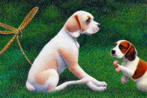 pointillism painting of a white and caramel beagle dog | Stable ...