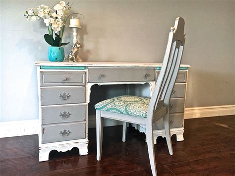 White, Gray & Teal Desk & Chair Set - $325 - SOLD