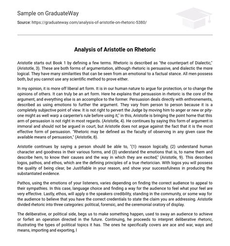 ⇉Analysis of Aristotle on Rhetoric Essay Example | GraduateWay