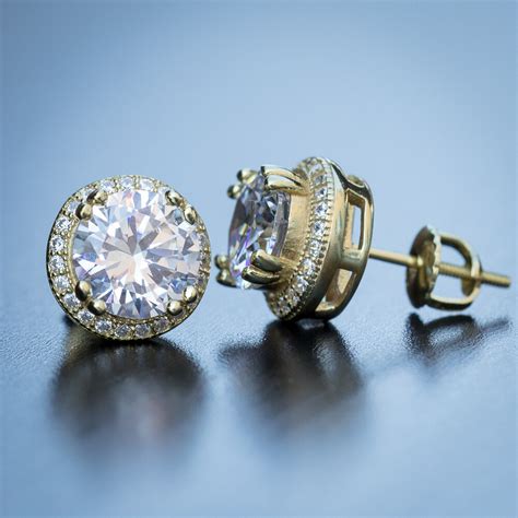 Men's Round Gold Diamond Stud Earrings