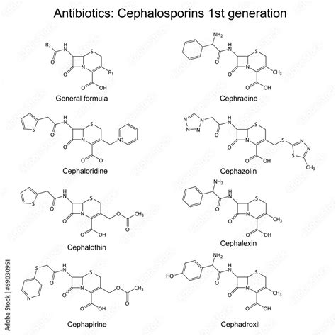 Structural chemical formulas of antibiotics - cephalosporins Stock Vector | Adobe Stock