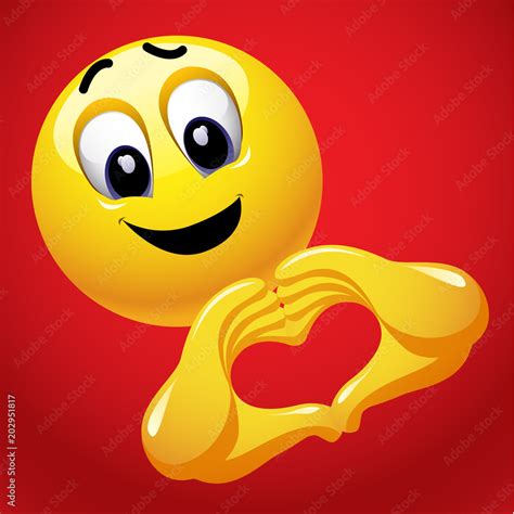 Smiley with heart shape hand sign. Cute smiley emoji being in love. Stock Vector | Adobe Stock