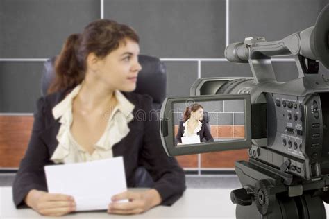 Filming Female Reporter in a Set Stock Photo - Image of discuss ...