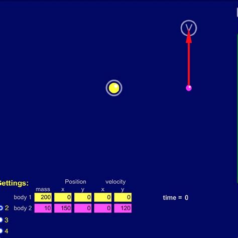 A screenshot of the PhET simulation, My Solar System, on the "Binary ...