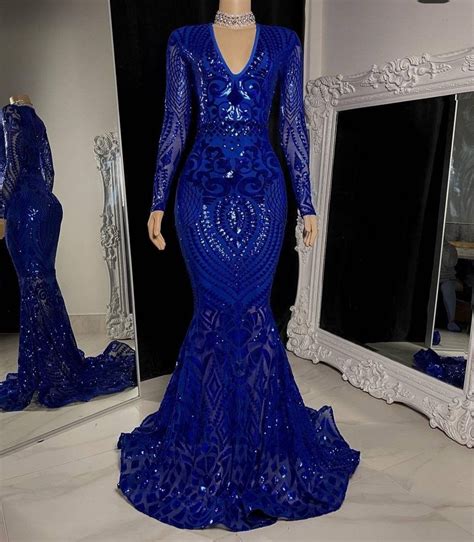 Royal Blue Mermaid Sequin Prom Dress,christmas Dress,african Women ...