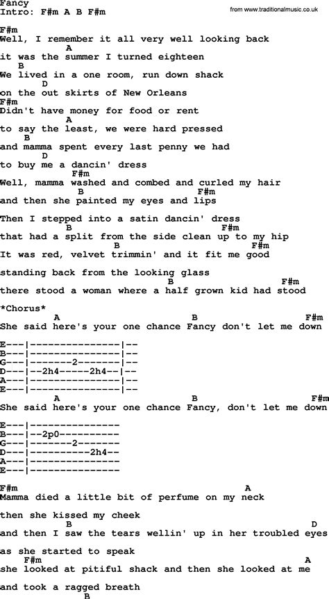 Fancy, by Reba McEntire - lyrics and chords