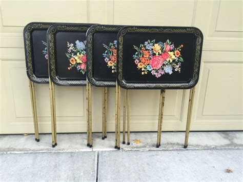 Vintage Metal Folding TV Tray Tables, Black Dinner Trays, Retro Trays ...