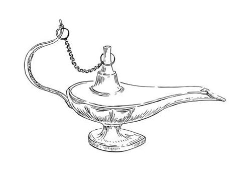 Aladdin magic or genie lamp. Vintage sketch of hand drawn oil lamp ...