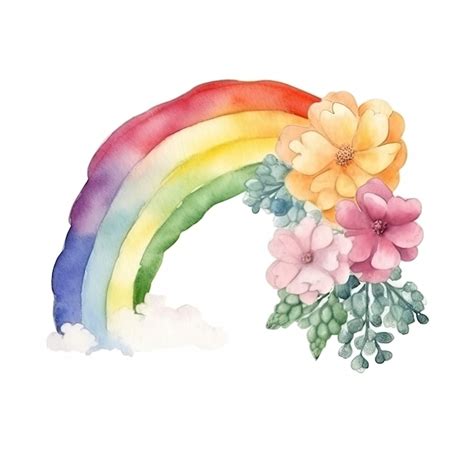 Premium AI Image | Photo watercolor of a rainbow with flowers on a white background