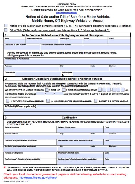 Free Florida DMV (Vehicle) Bill of Sale Form | PDF | Word (.doc)