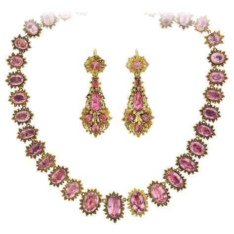 Early Georgian Pink Topaz Necklace and Earring Demi-Parure Set For Sale ...