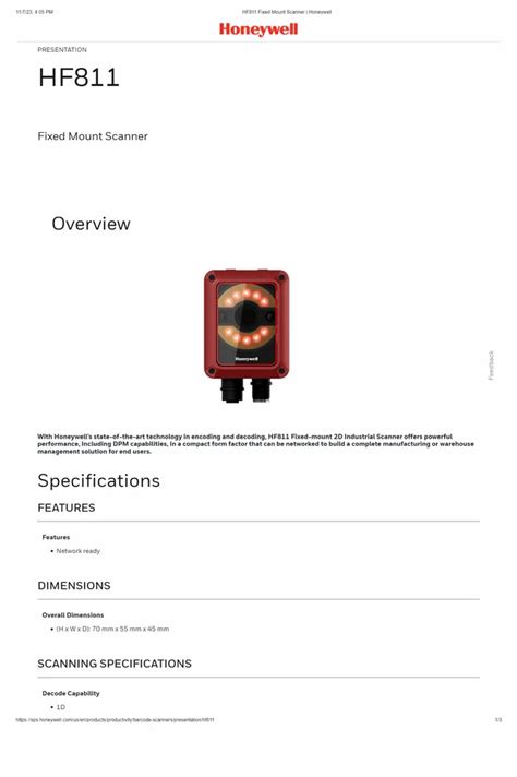 Honeywell HF811 Fixed Mount Scanner, Bluetooth (Wireless), 2D Area Imager at Rs 88000 ...